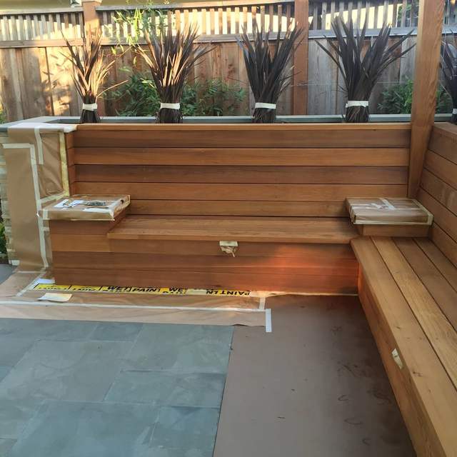 Cedar deck and bench staining