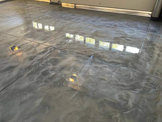 Coated concrete garage floor