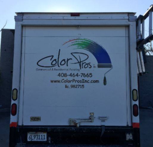 The Color Pros box truck with the logo, phone number and license number