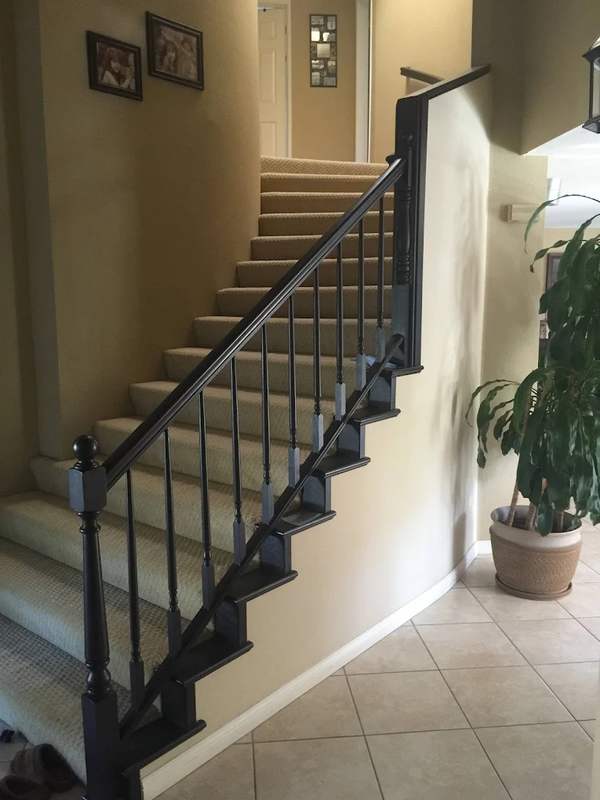 Interior stairway with freshly painted walls and railing