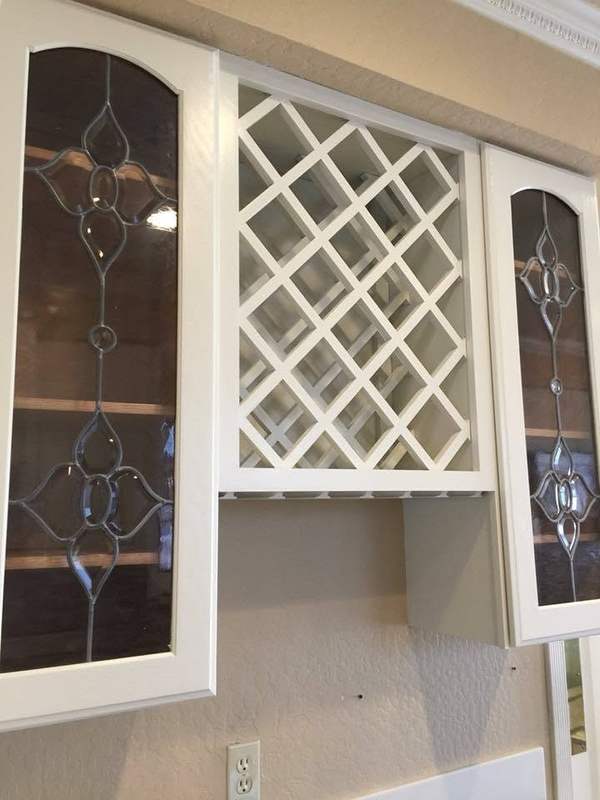 Leaded glass cabinet doors painted white