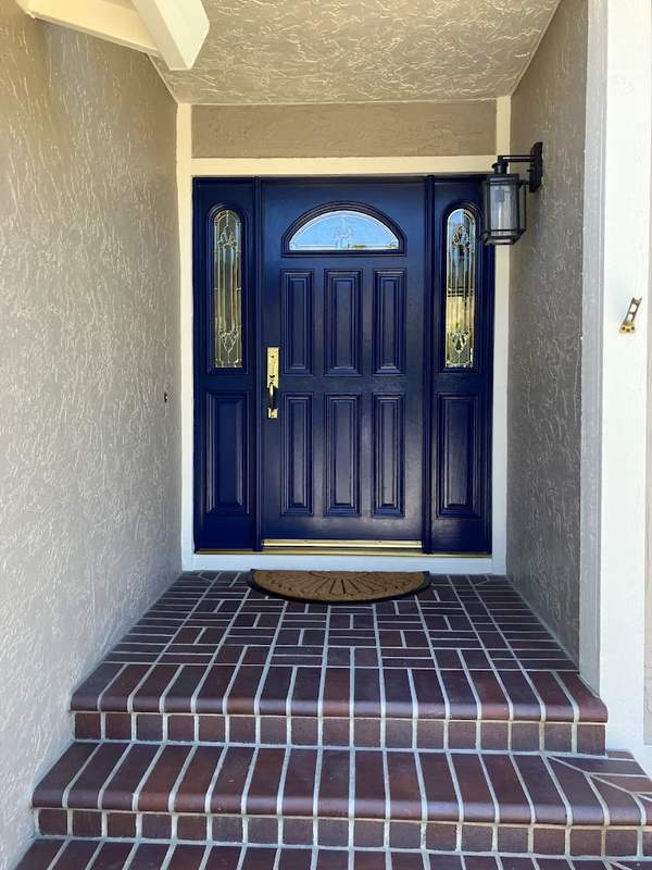 Navy blue painted front door